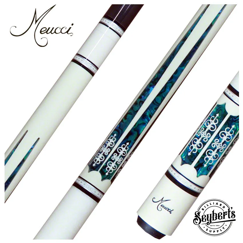 Meucci 21st Century 3 White - Blue Pearl - White Wrap Pool Cue with Carbon Pro Shaft -2103WHBLWHC