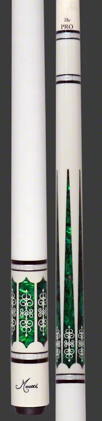 Meucci 21st Century 3 White - Green Pearl - White Wrap Pool Cue with Pro Shaft - 2103WHGRWHP