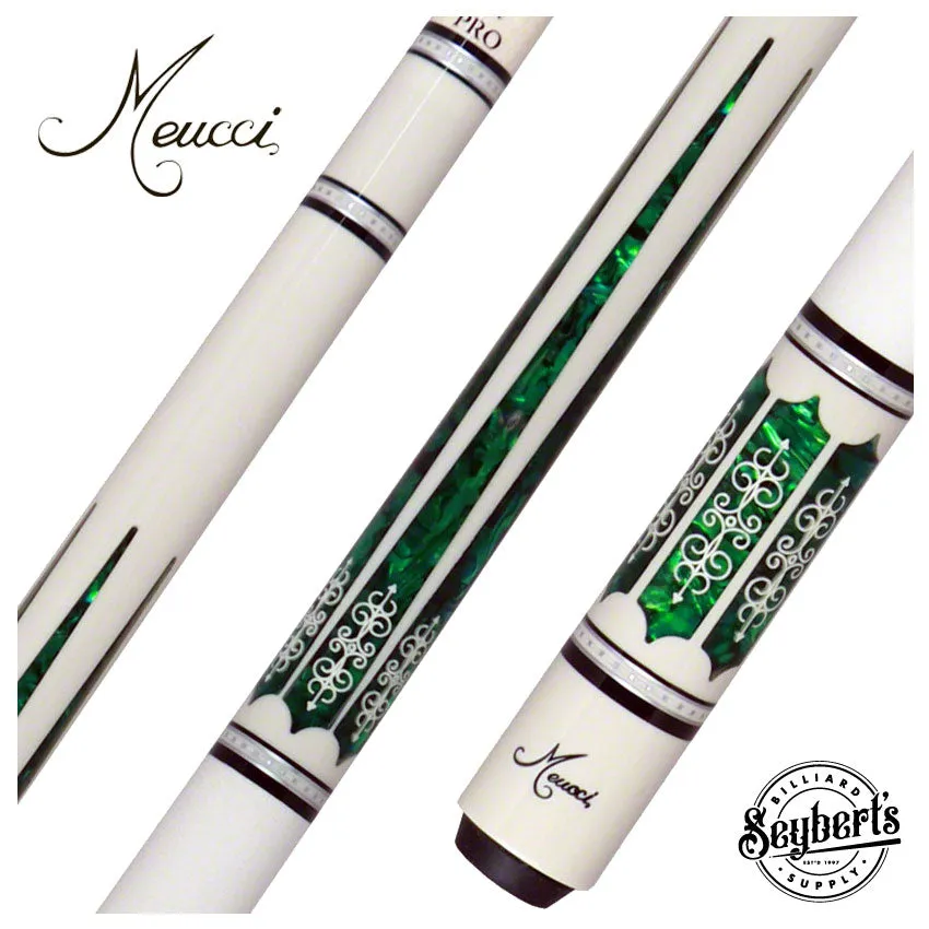 Meucci 21st Century 3 White - Green Pearl - White Wrap Pool Cue with Pro Shaft - 2103WHGRWHP