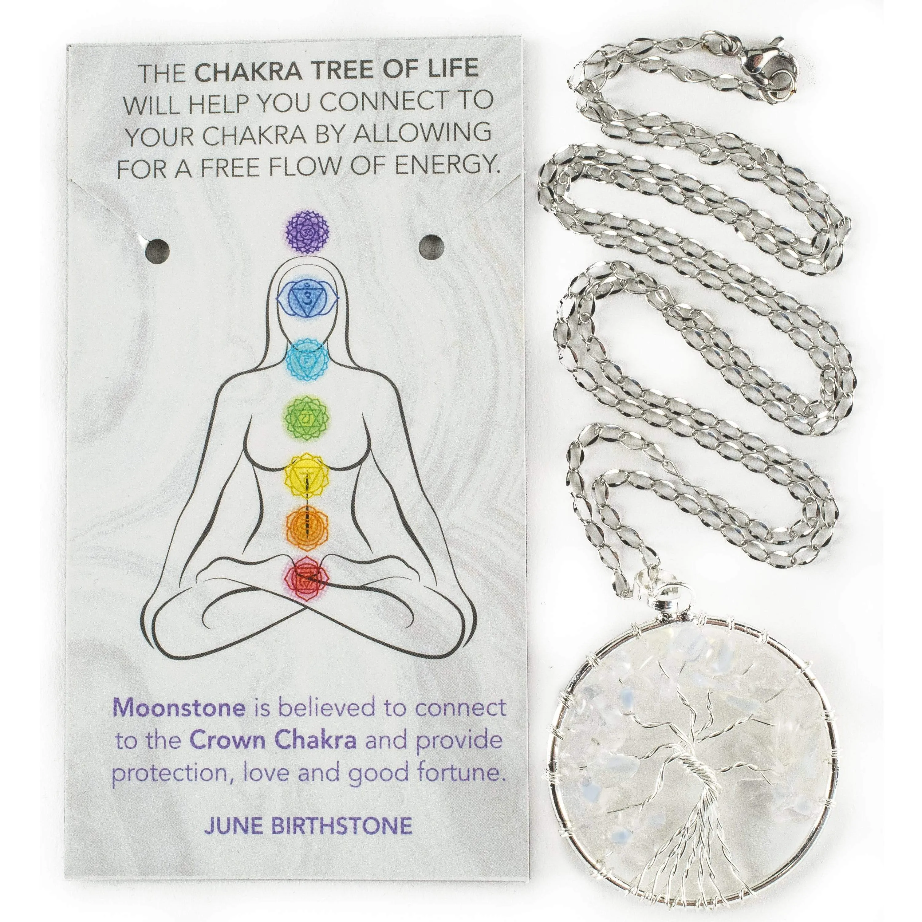 Moonstone Chakra Gemstone Tree Necklace & Stainless Steel Chain