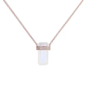 MOONSTONE CRYSTAL NECKLACE WITH DOUBLE DIAMOND BAND