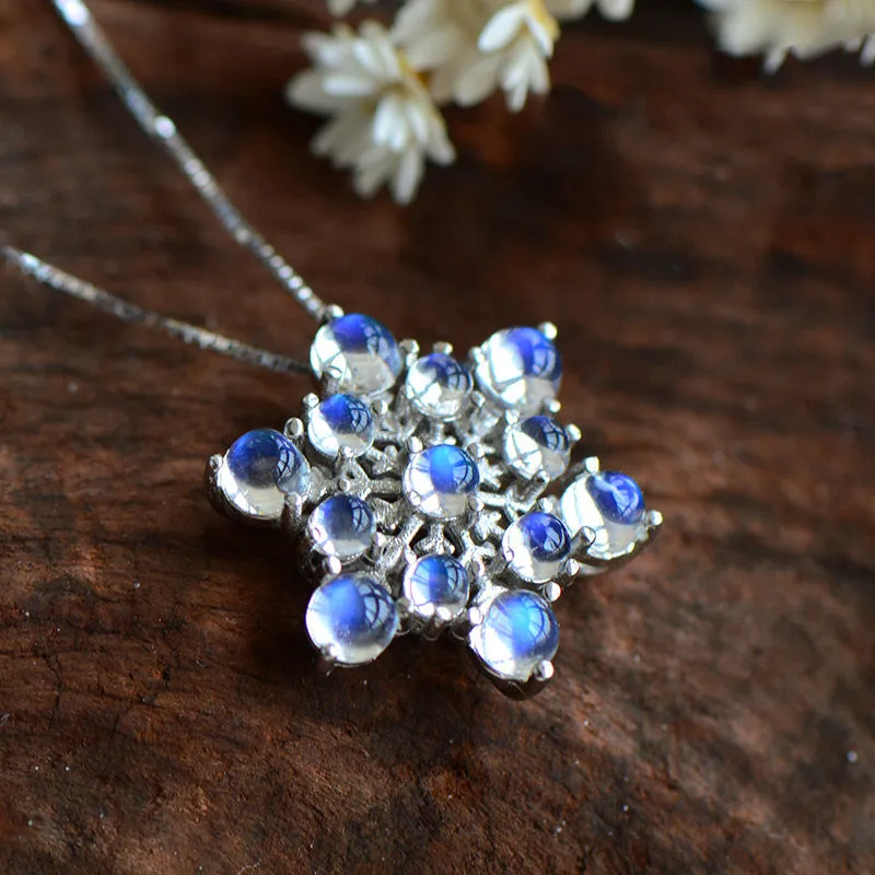 Moonstone Snowflake Pendant Necklace in Sterling Silver Jewelry Accessories For Women
