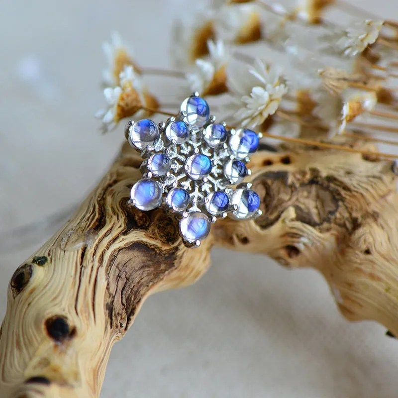 Moonstone Snowflake Pendant Necklace in Sterling Silver Jewelry Accessories For Women