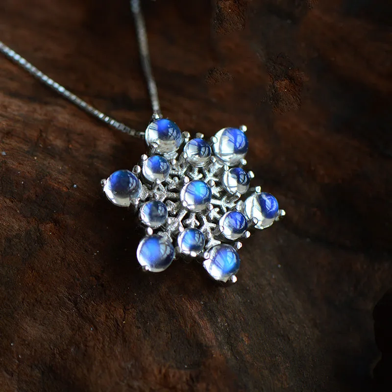 Moonstone Snowflake Pendant Necklace in Sterling Silver Jewelry Accessories For Women
