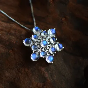 Moonstone Snowflake Pendant Necklace in Sterling Silver Jewelry Accessories For Women