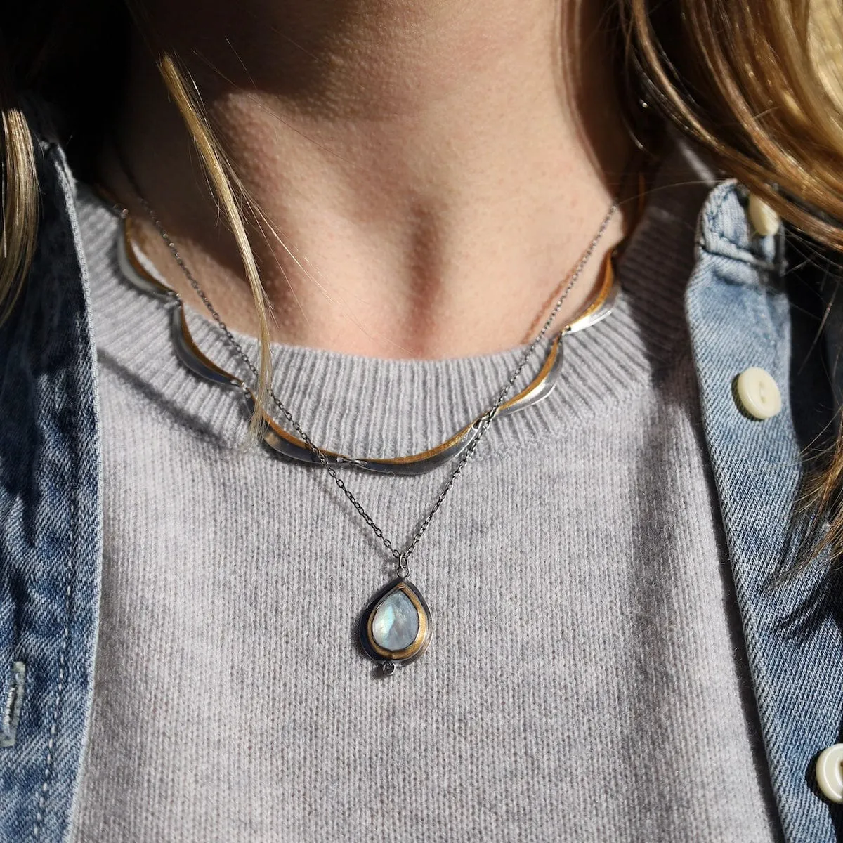 Moonstone Teardrop Rim Necklace