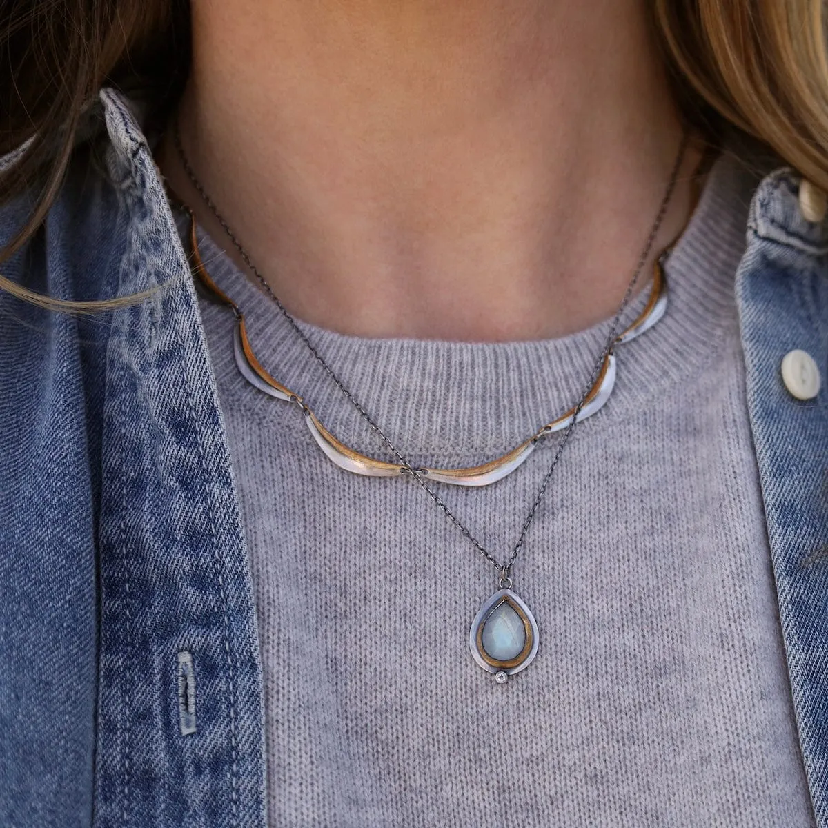 Moonstone Teardrop Rim Necklace