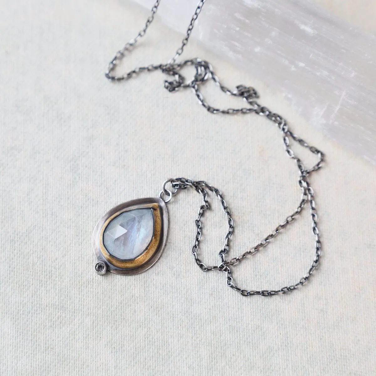 Moonstone Teardrop Rim Necklace
