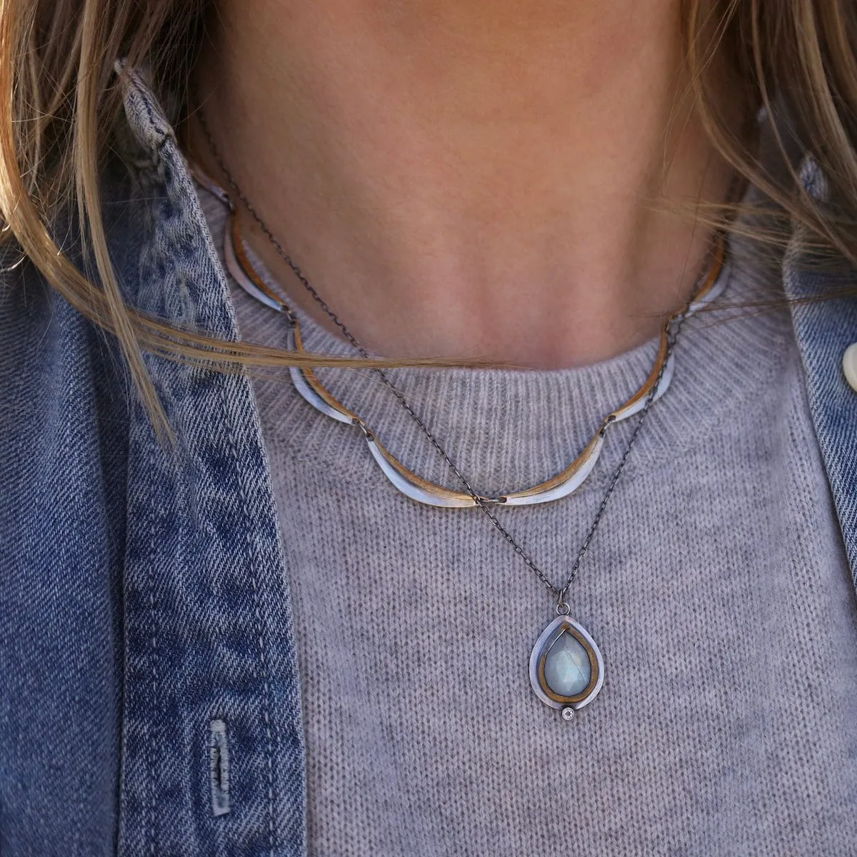 Moonstone Teardrop Rim Necklace