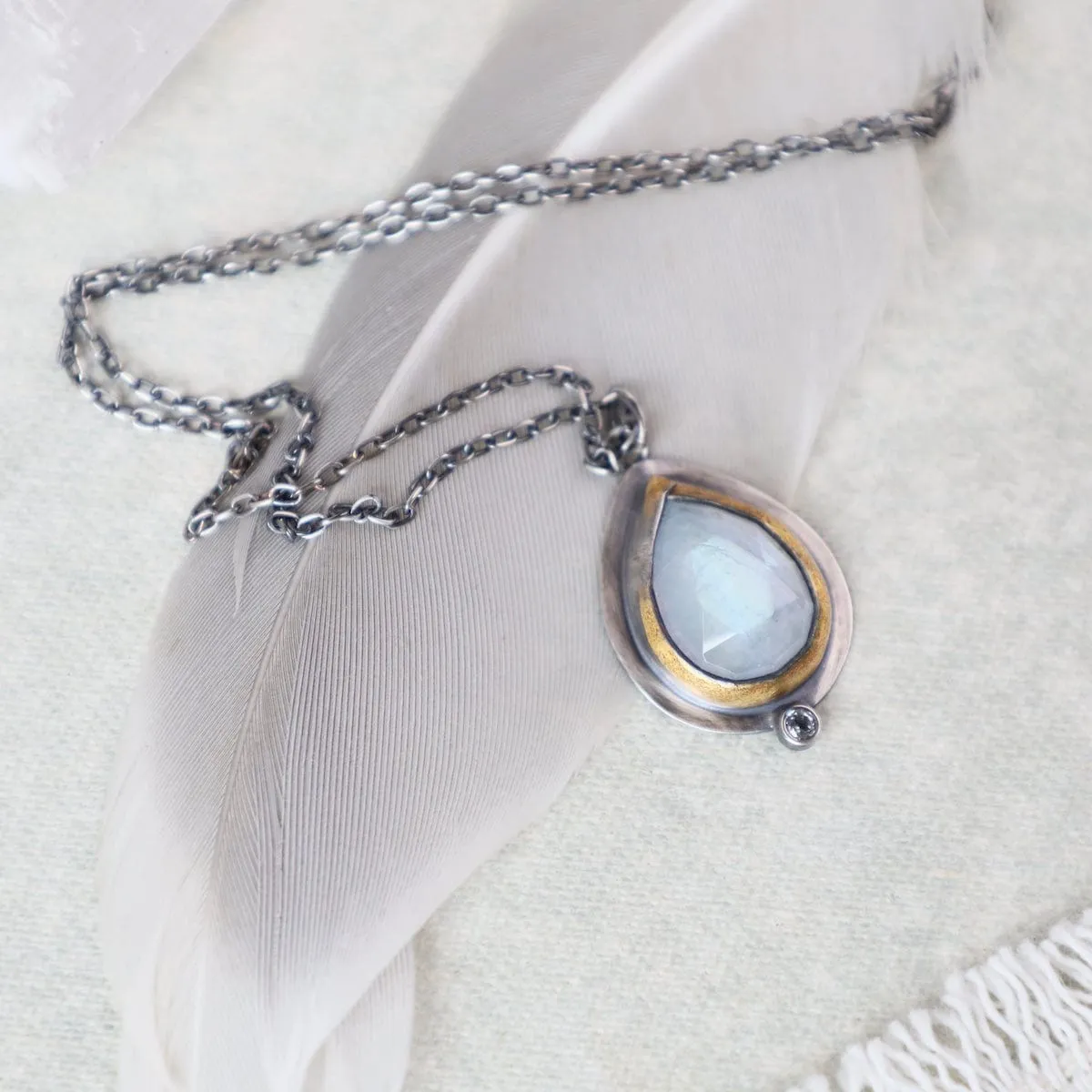 Moonstone Teardrop Rim Necklace