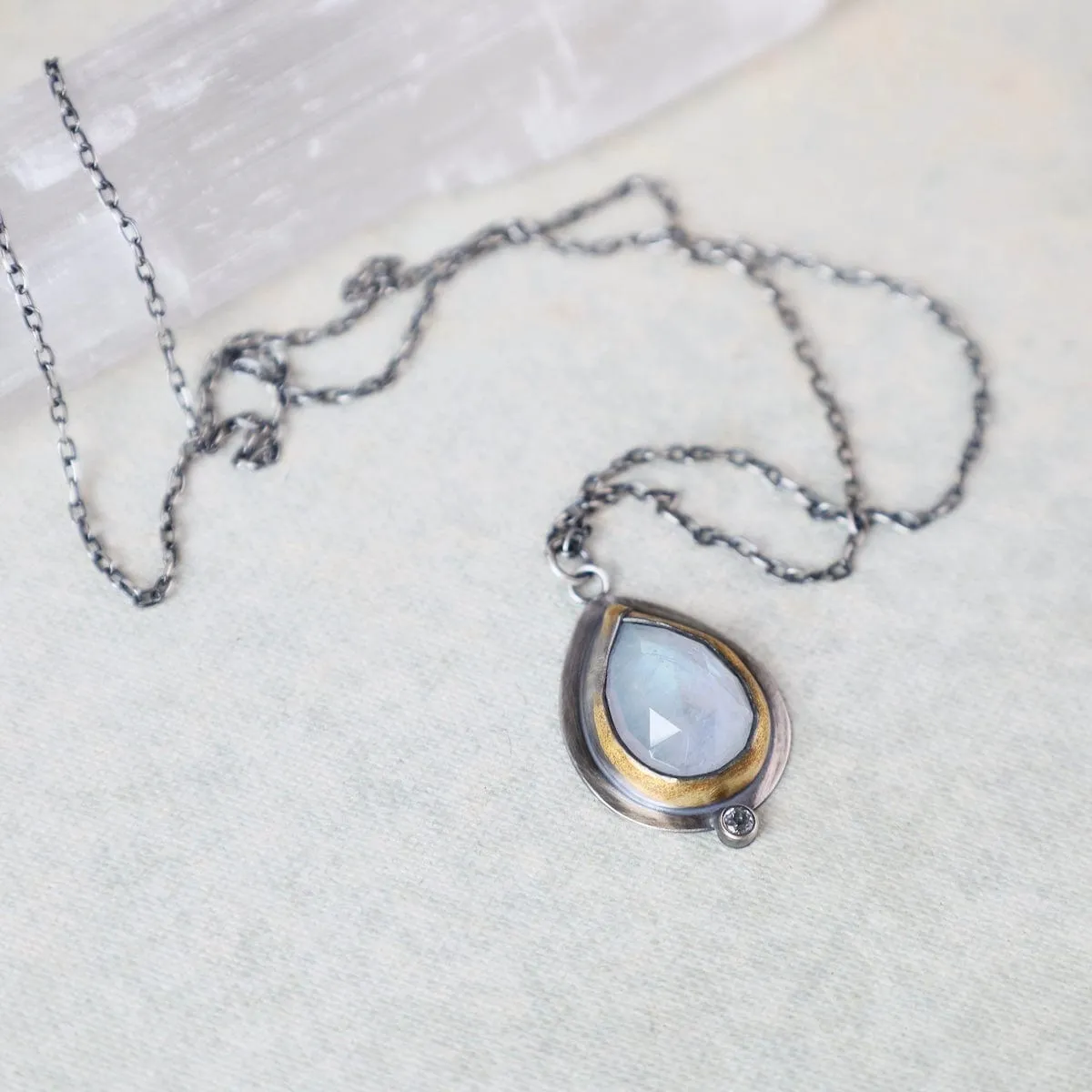 Moonstone Teardrop Rim Necklace