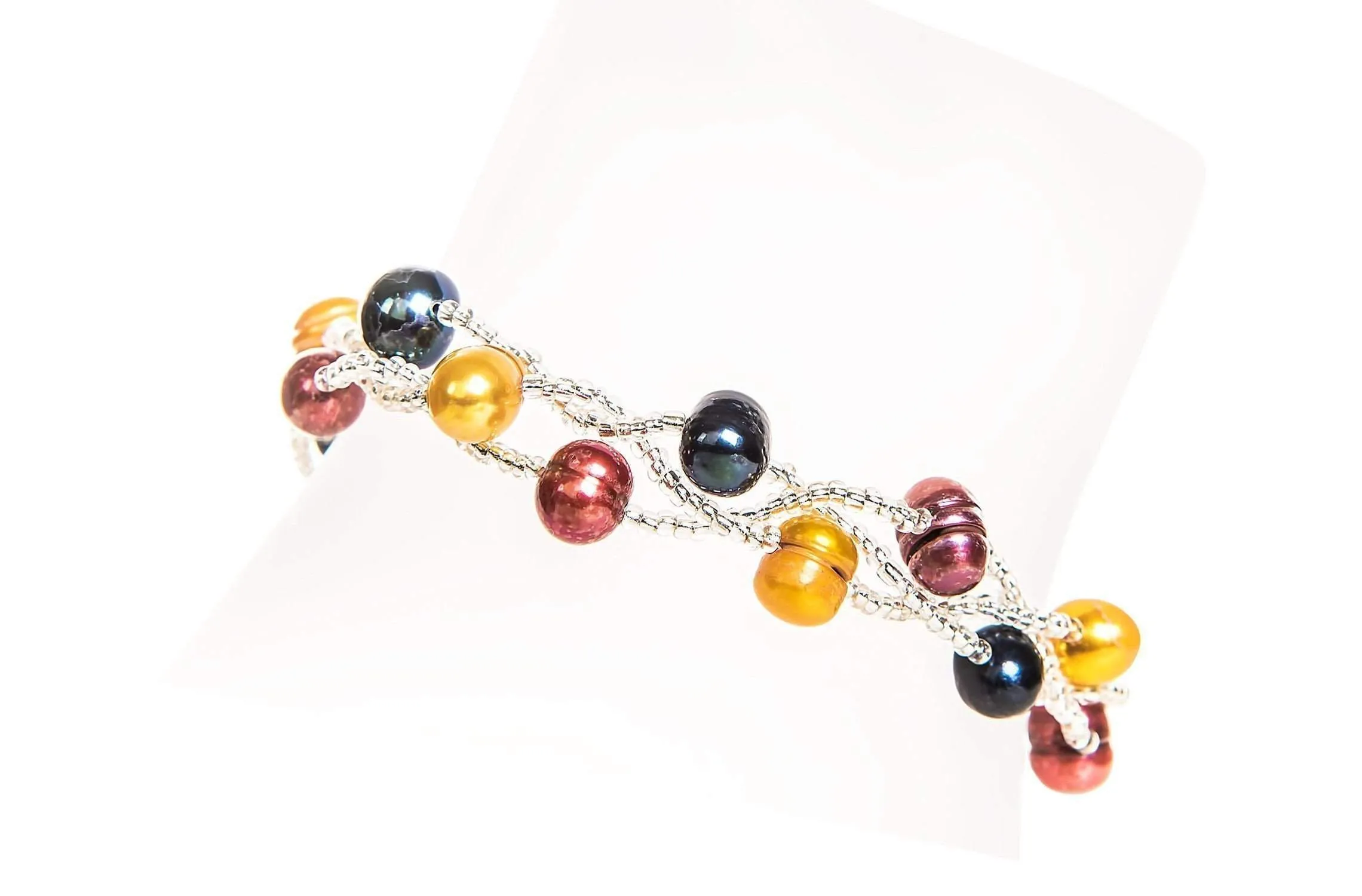 Multi-Color Braided Freshwater Pearl Bracelet 7mm