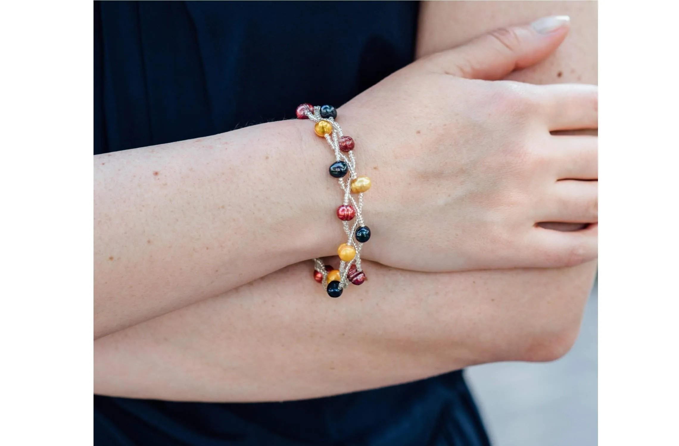 Multi-Color Braided Freshwater Pearl Bracelet 7mm