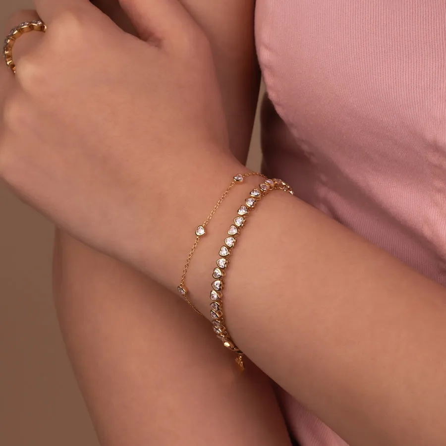 Multi Heart Bezel 14K Gold Vermeil Bracelet