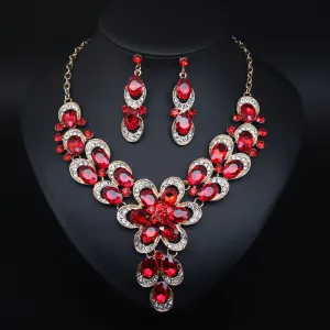 Multicolor Crystal Bridal Jewelry Sets Wedding Party Necklace Earring for Women Glitter Rhinestone Necklace