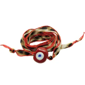 Multicolour Glass Evil Eye Amulet Wild Silk Ribbon Wrap Bracelet