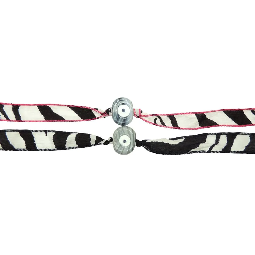 Multicolour Glass Evil Eye Amulet Wild Silk Ribbon Wrap Bracelet