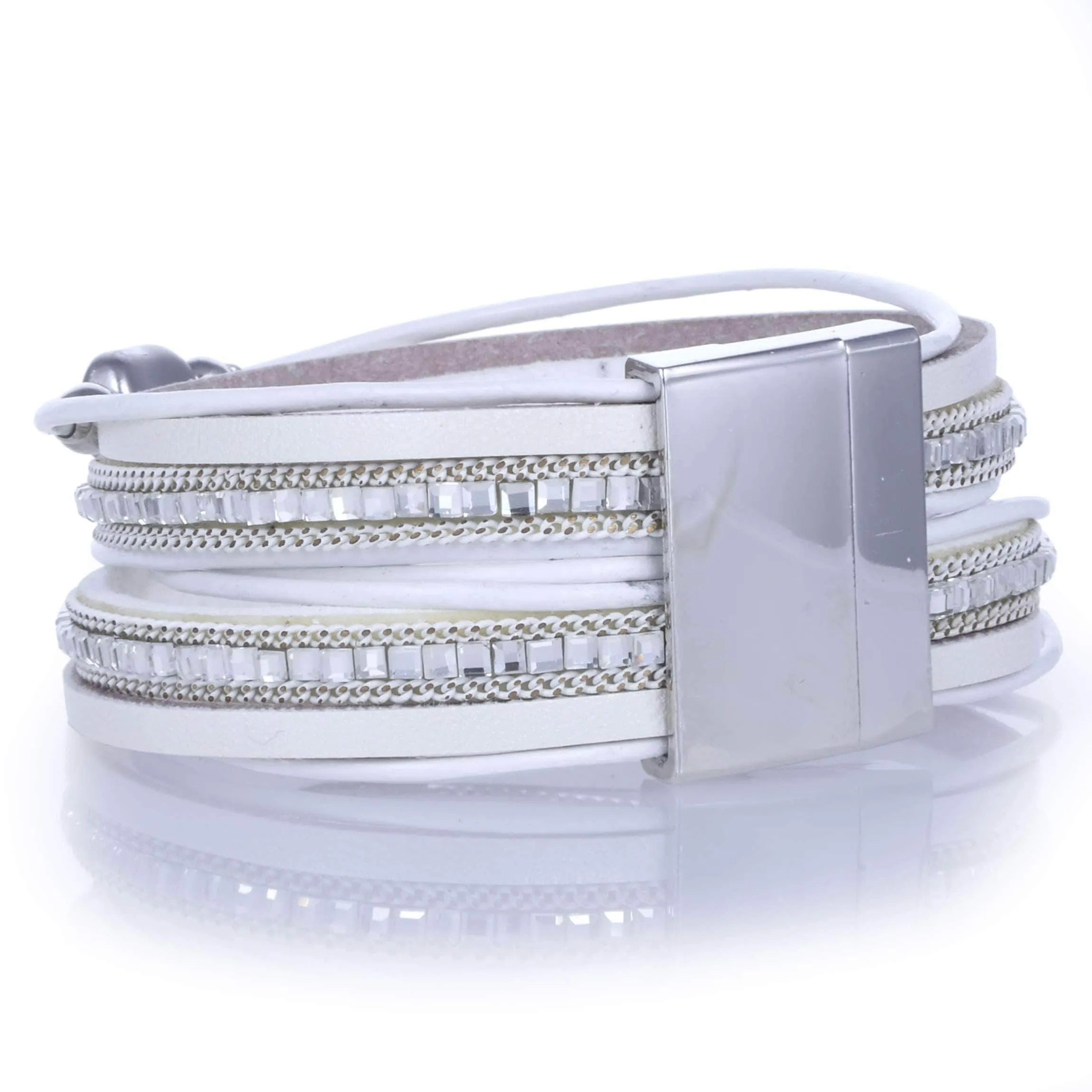 Multiple Strand Bracelet Pebble Beads White With Magnetic Clasp