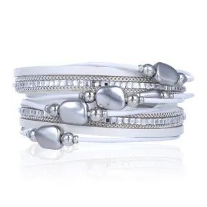 Multiple Strand Bracelet Pebble Beads White With Magnetic Clasp