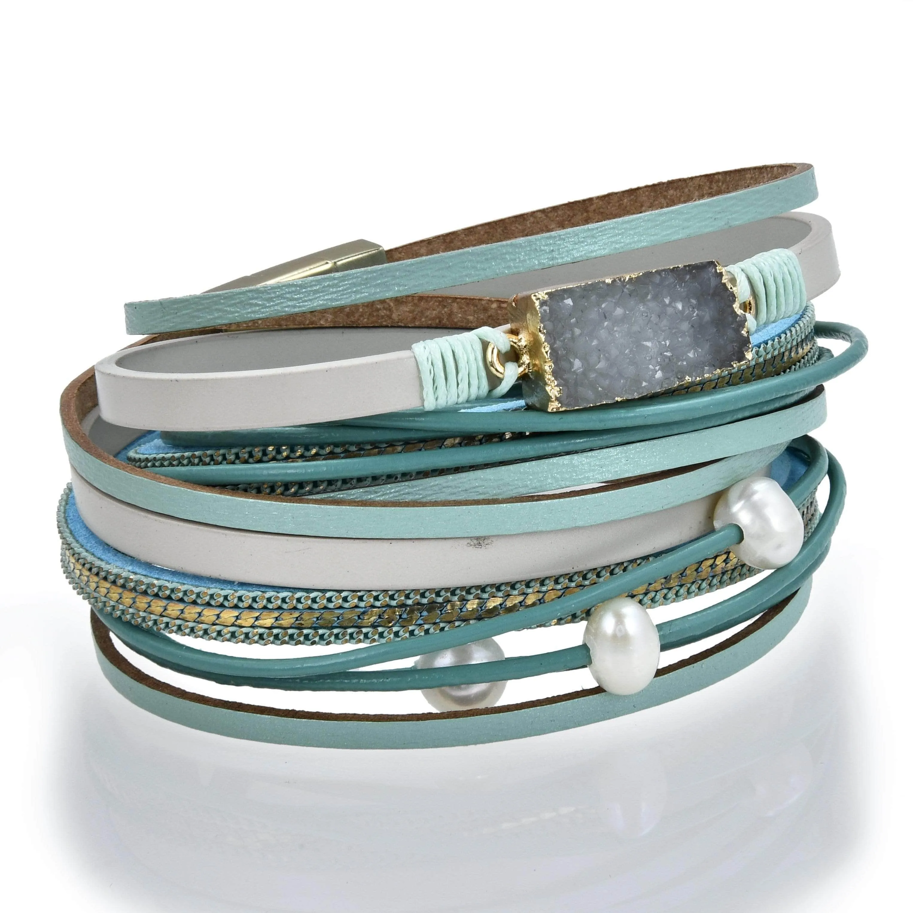 Multiple Strand Geode Blue Bracelet with Magnetic Clasp