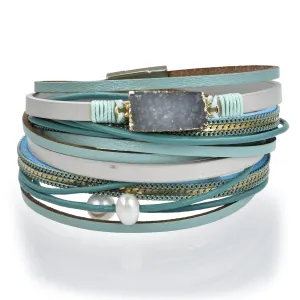 Multiple Strand Geode Blue Bracelet with Magnetic Clasp