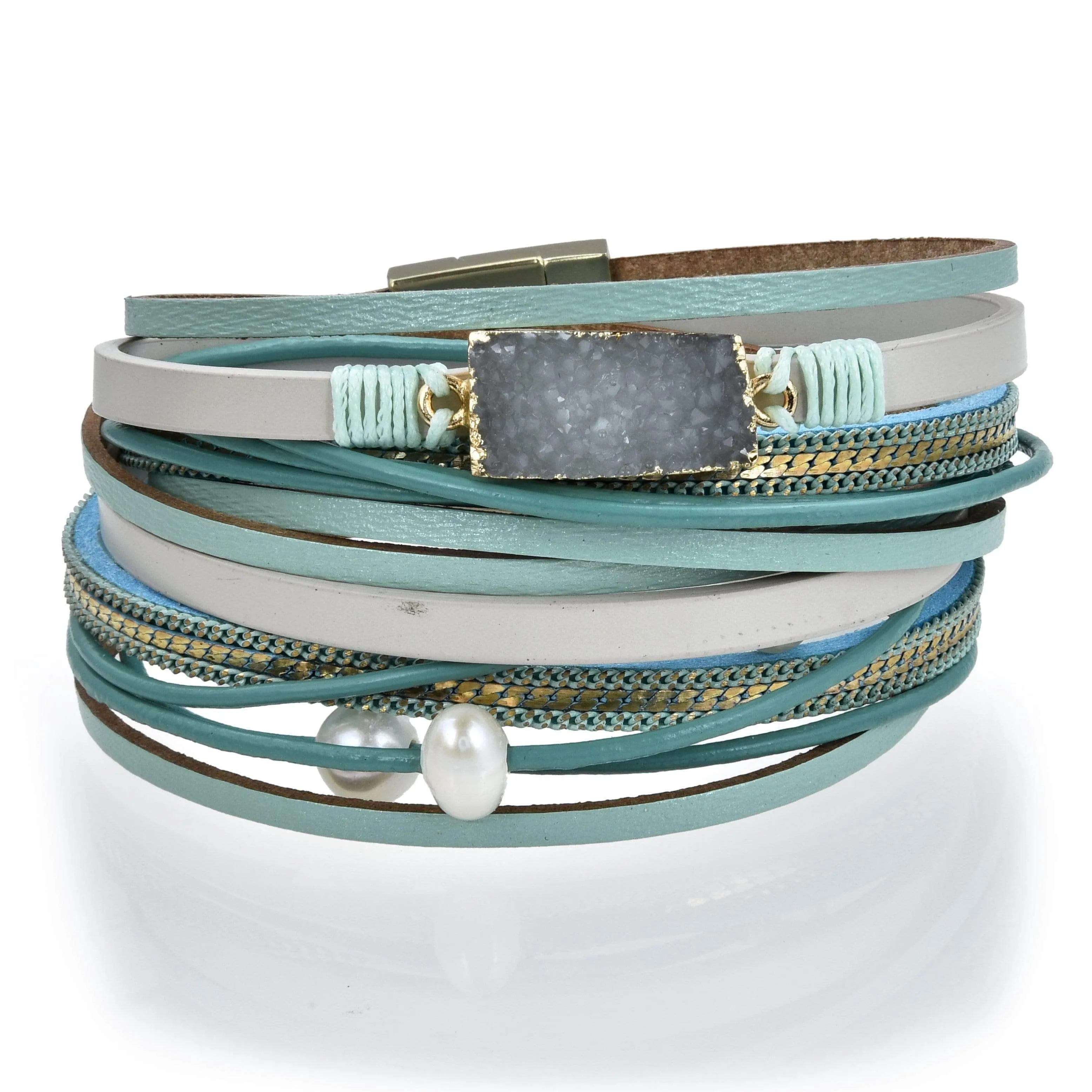 Multiple Strand Geode Blue Bracelet with Magnetic Clasp