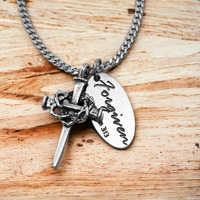 Nail Crown Cross Forgiven Tag On Chain