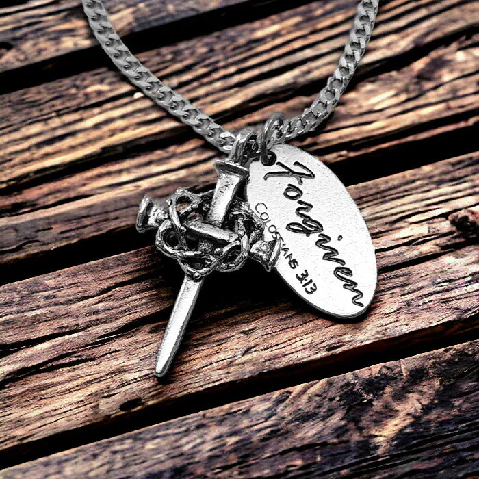 Nail Crown Cross Forgiven Tag On Chain