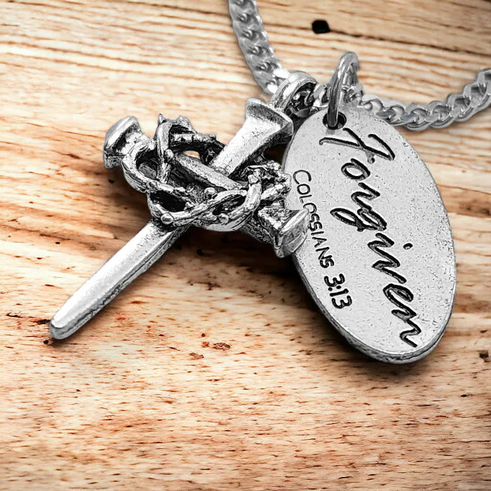 Nail Crown Cross Forgiven Tag On Chain