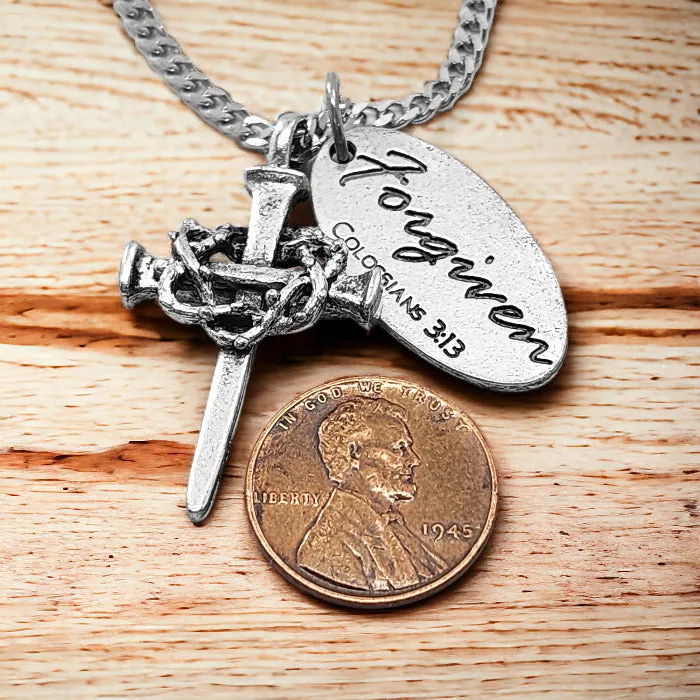 Nail Crown Cross Forgiven Tag On Chain