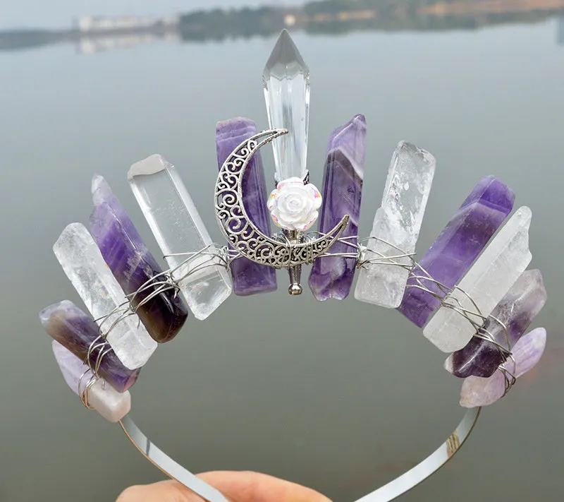 Natural Crystal,Handmade Crown Hair Accessories