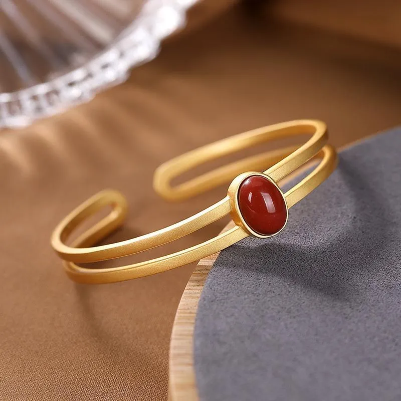 New design silver inlaid southern red tourmaline adjustable bracelet