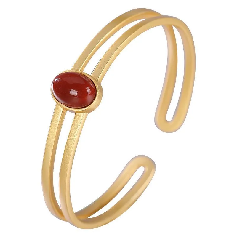 New design silver inlaid southern red tourmaline adjustable bracelet