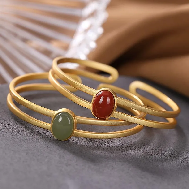 New design silver inlaid southern red tourmaline adjustable bracelet
