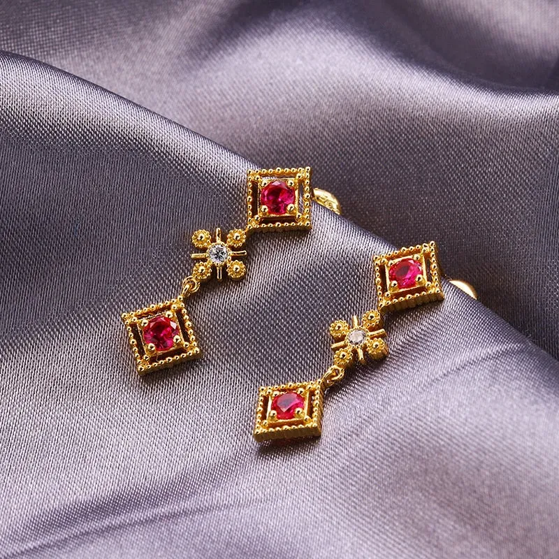 New light luxury niche design S925 silver gold-plated ruby earrings