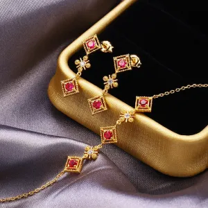 New light luxury niche design S925 silver gold-plated ruby earrings