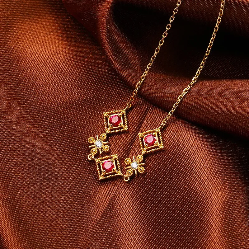 New light luxury niche design S925 silver gold-plated ruby earrings