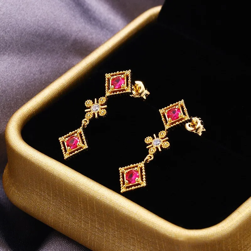 New light luxury niche design S925 silver gold-plated ruby earrings