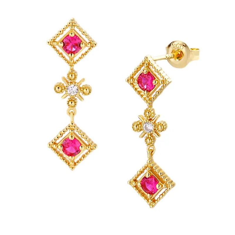 New light luxury niche design S925 silver gold-plated ruby earrings