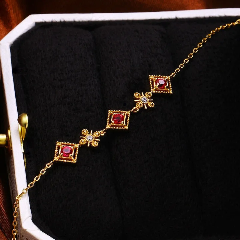 New light luxury niche design S925 silver gold-plated ruby earrings
