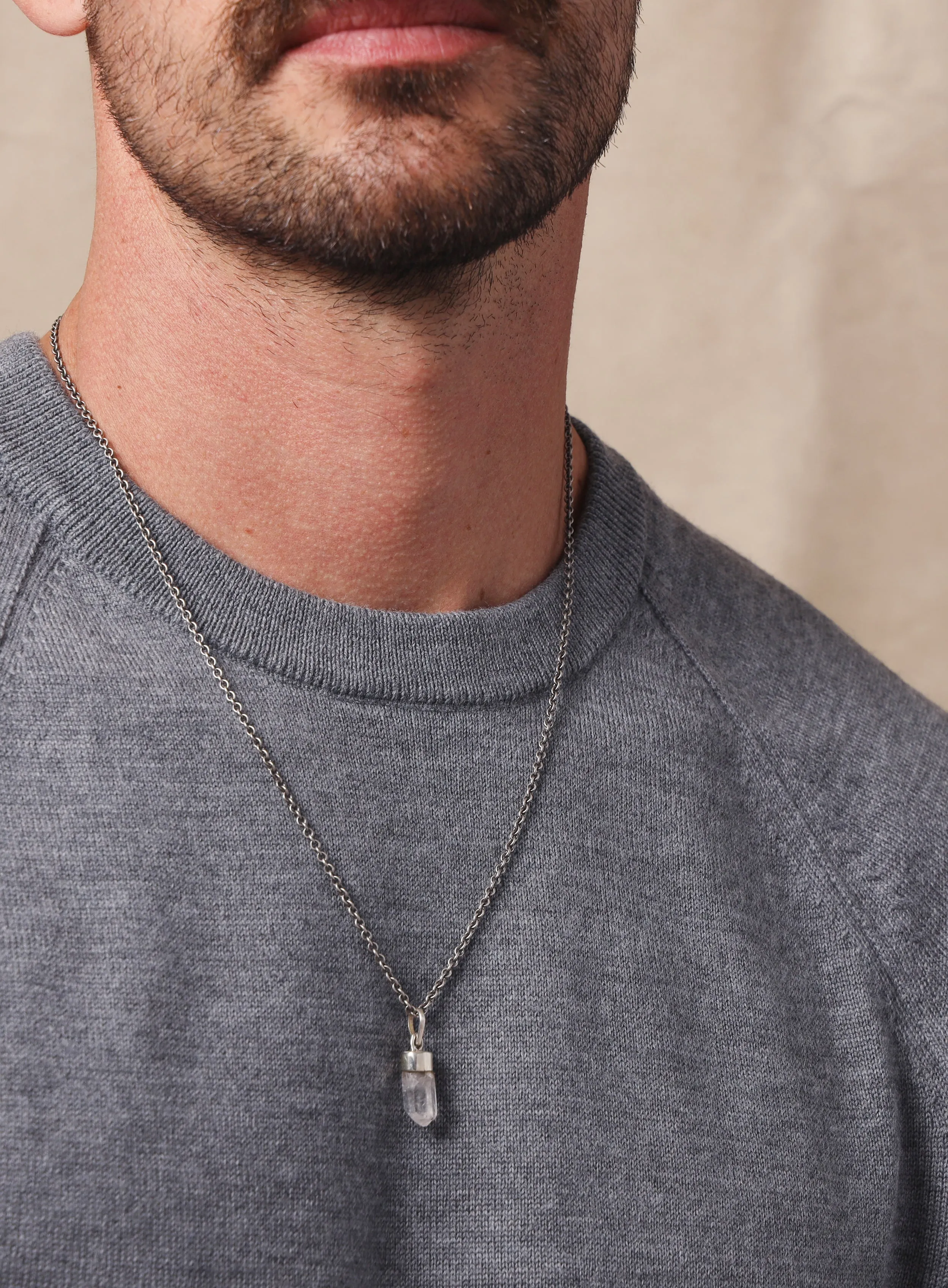 One of a Kind White Topaz on 925 Oxidized Sterling Chain