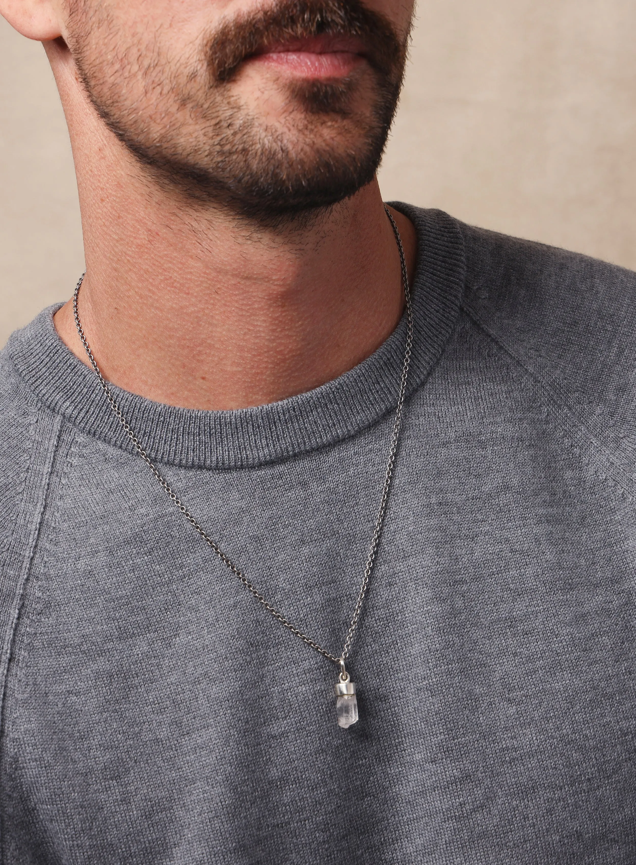 One of a Kind White Topaz on 925 Oxidized Sterling Chain