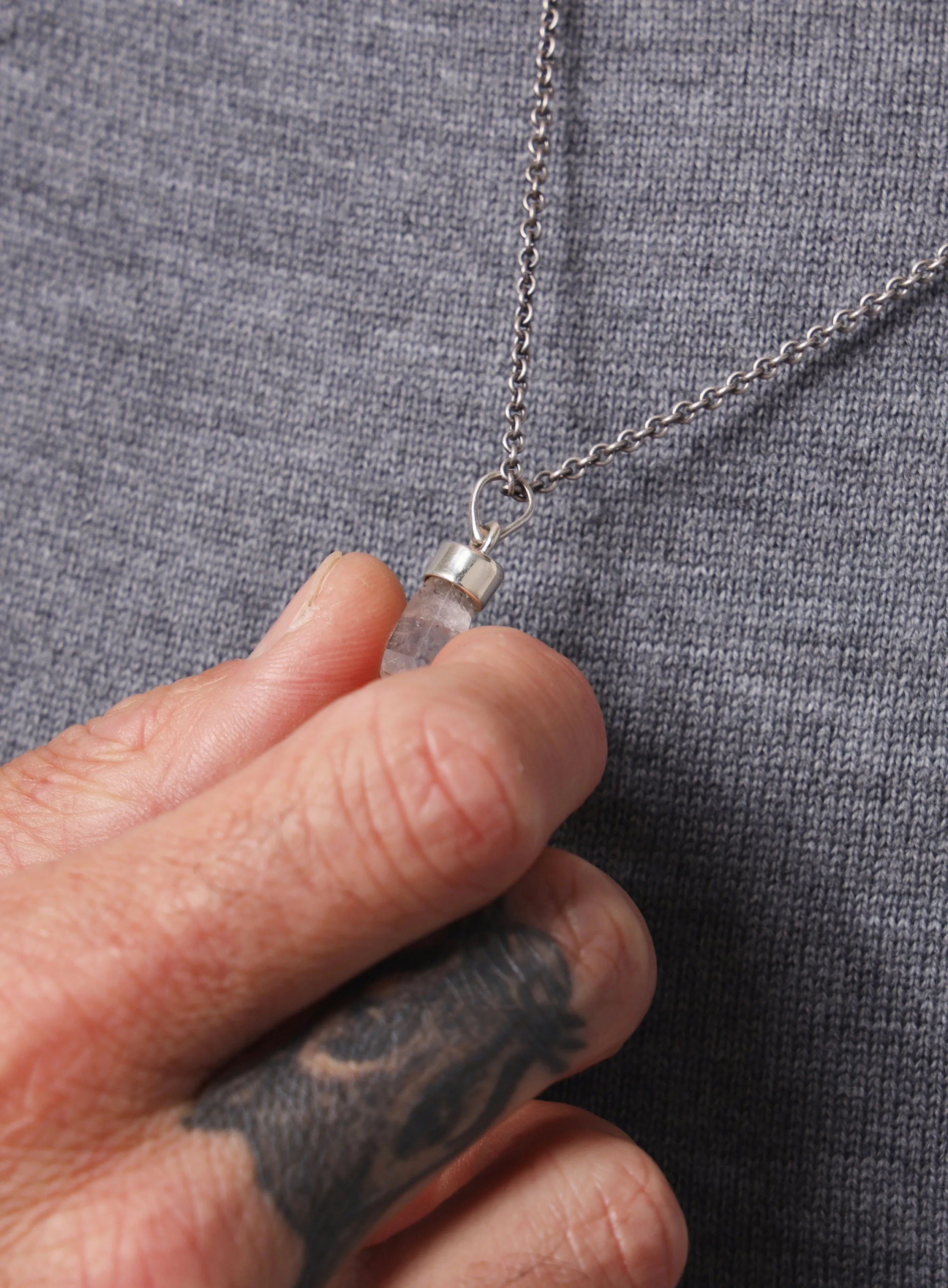 One of a Kind White Topaz on 925 Oxidized Sterling Chain