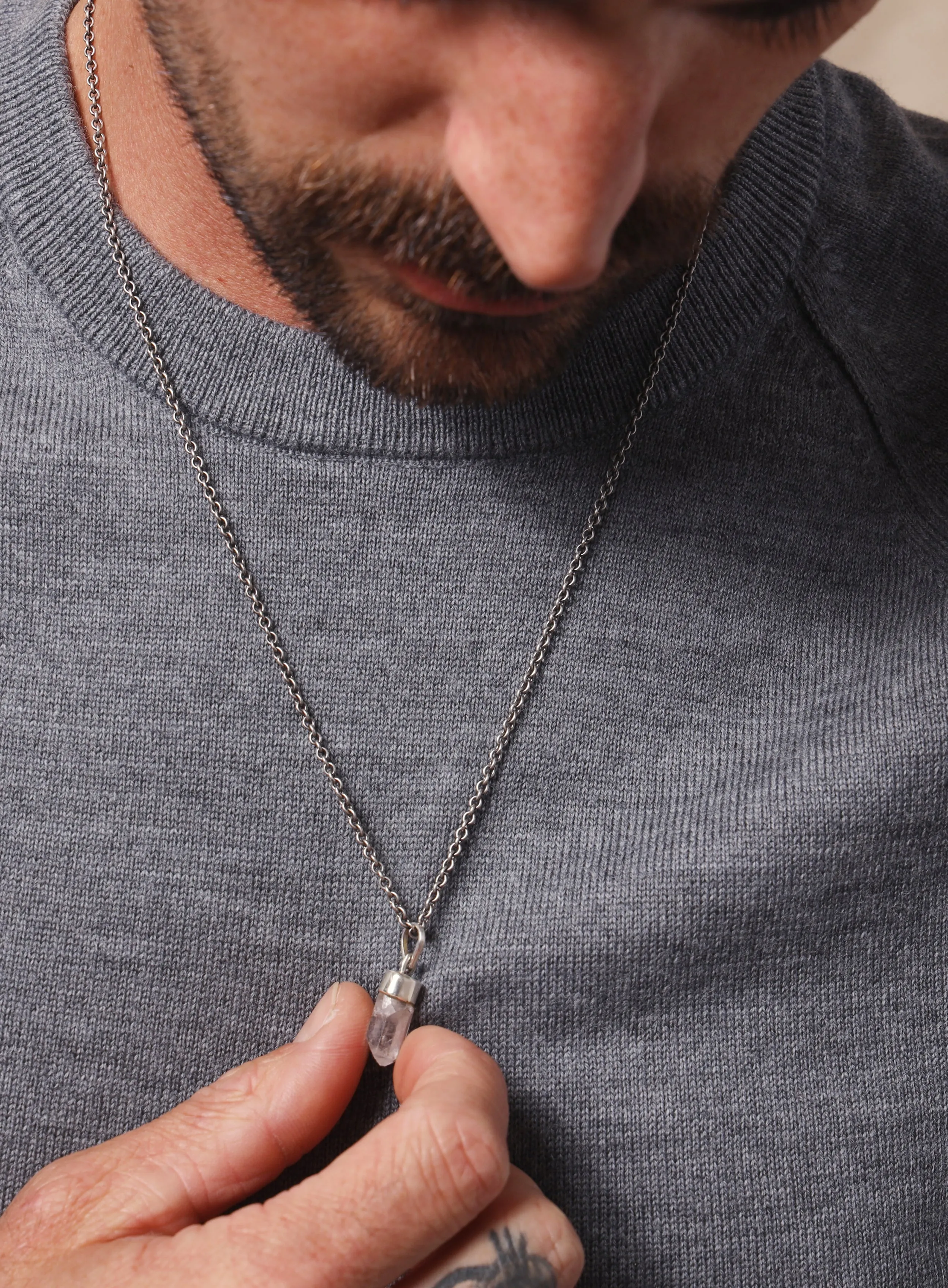 One of a Kind White Topaz on 925 Oxidized Sterling Chain
