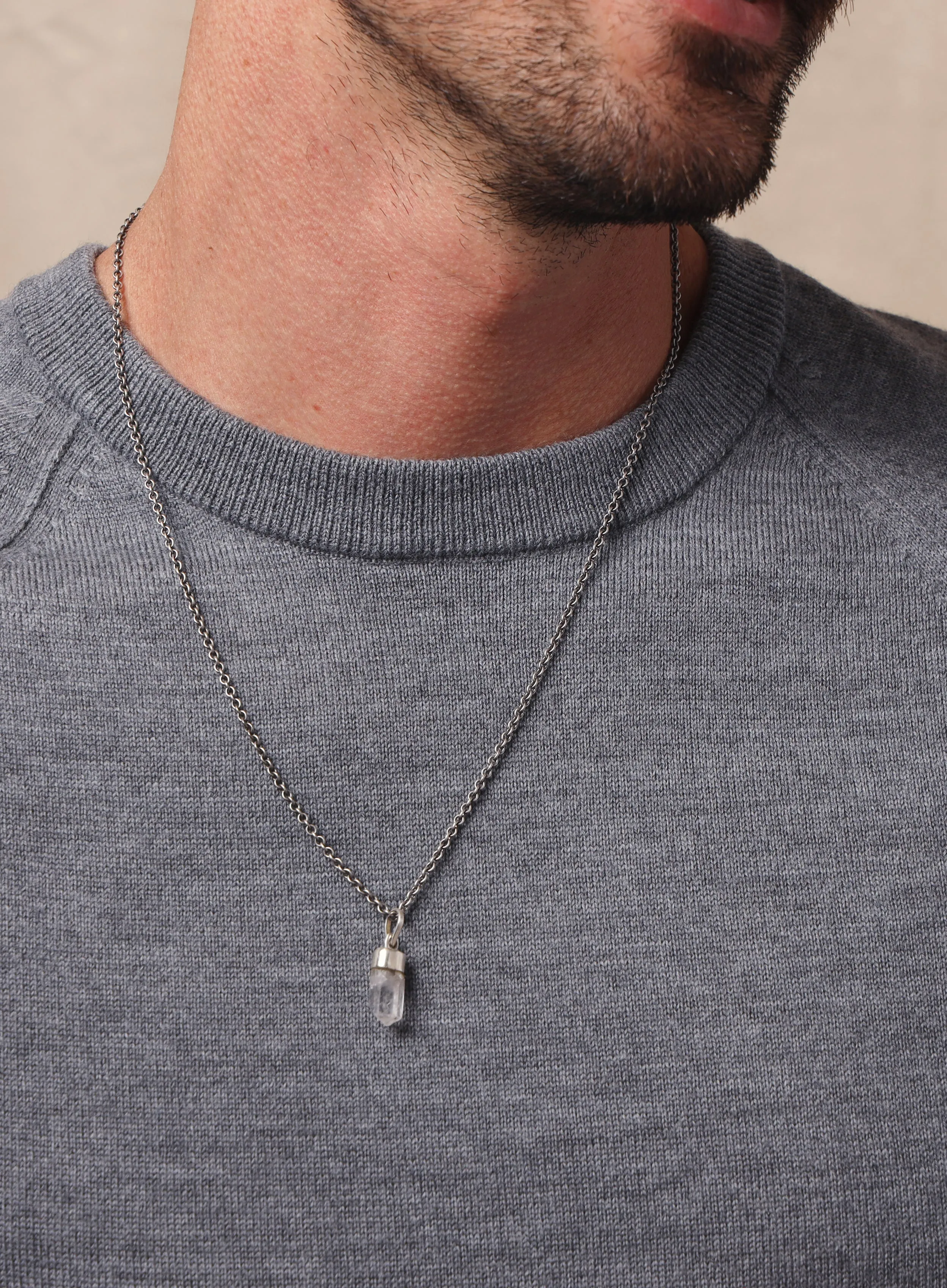 One of a Kind White Topaz on 925 Oxidized Sterling Chain