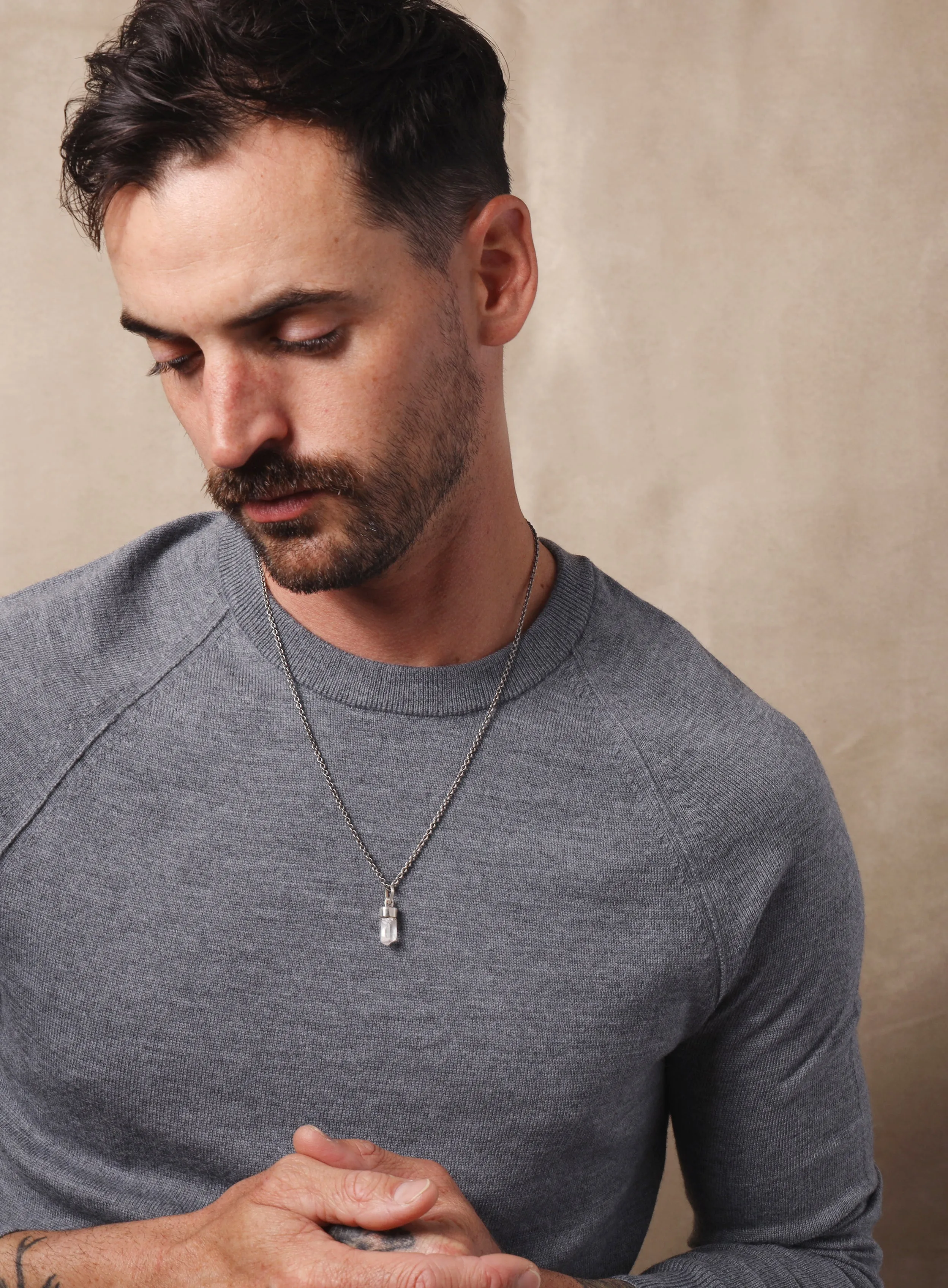 One of a Kind White Topaz on 925 Oxidized Sterling Chain