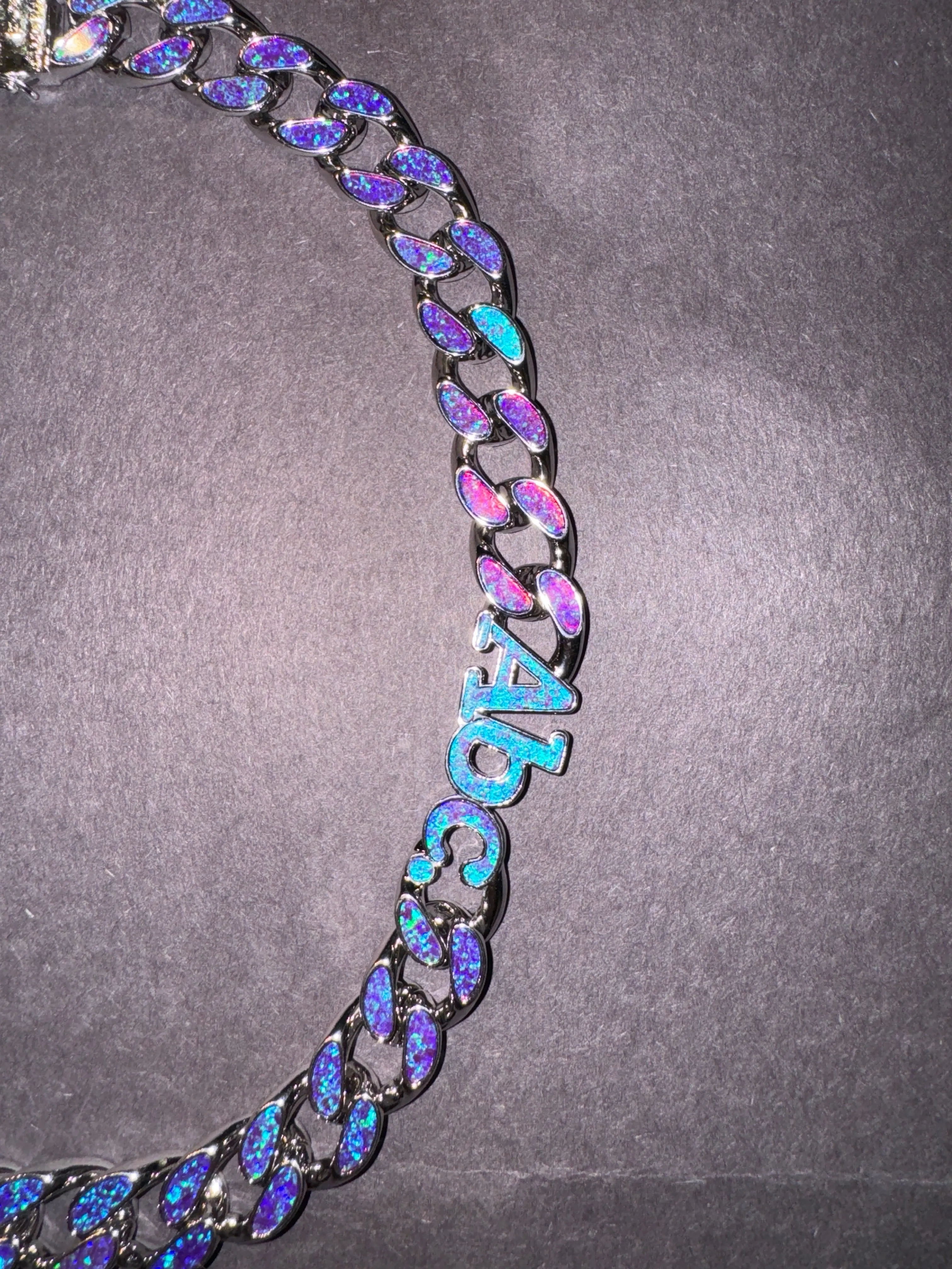 Opal Opal Opal Curb Link Necklace (Deep Lavender Opal)