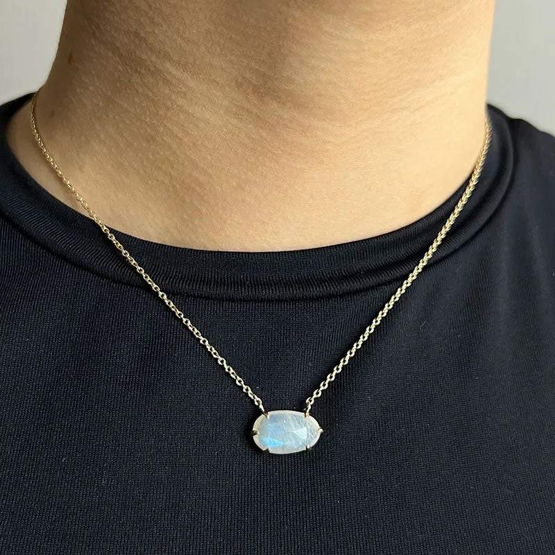 Ophelia Necklace, Rainbow Moonstone, 9kt Yellow Gold