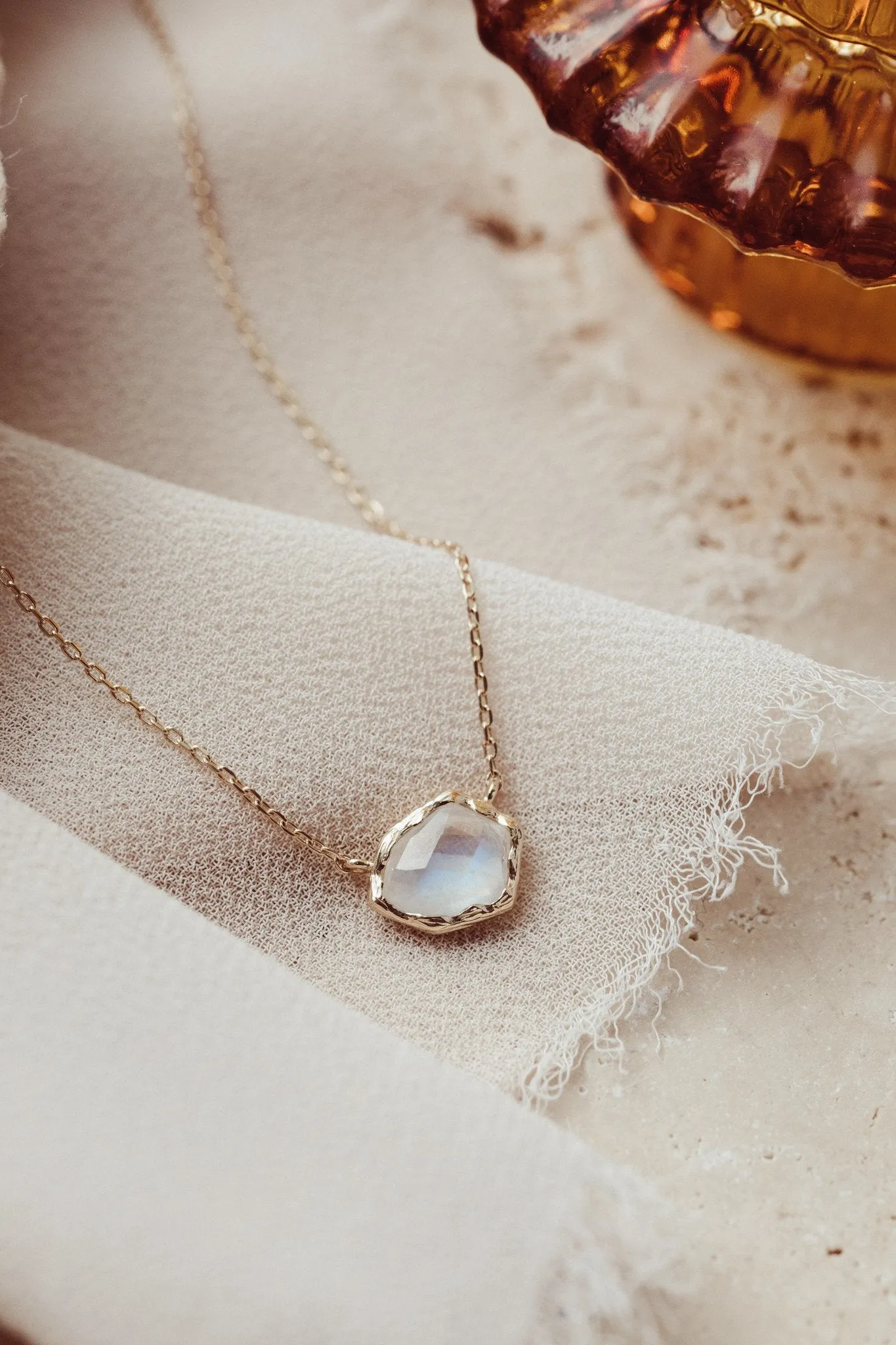 Organic Moonstone with Textured Bezel Necklace