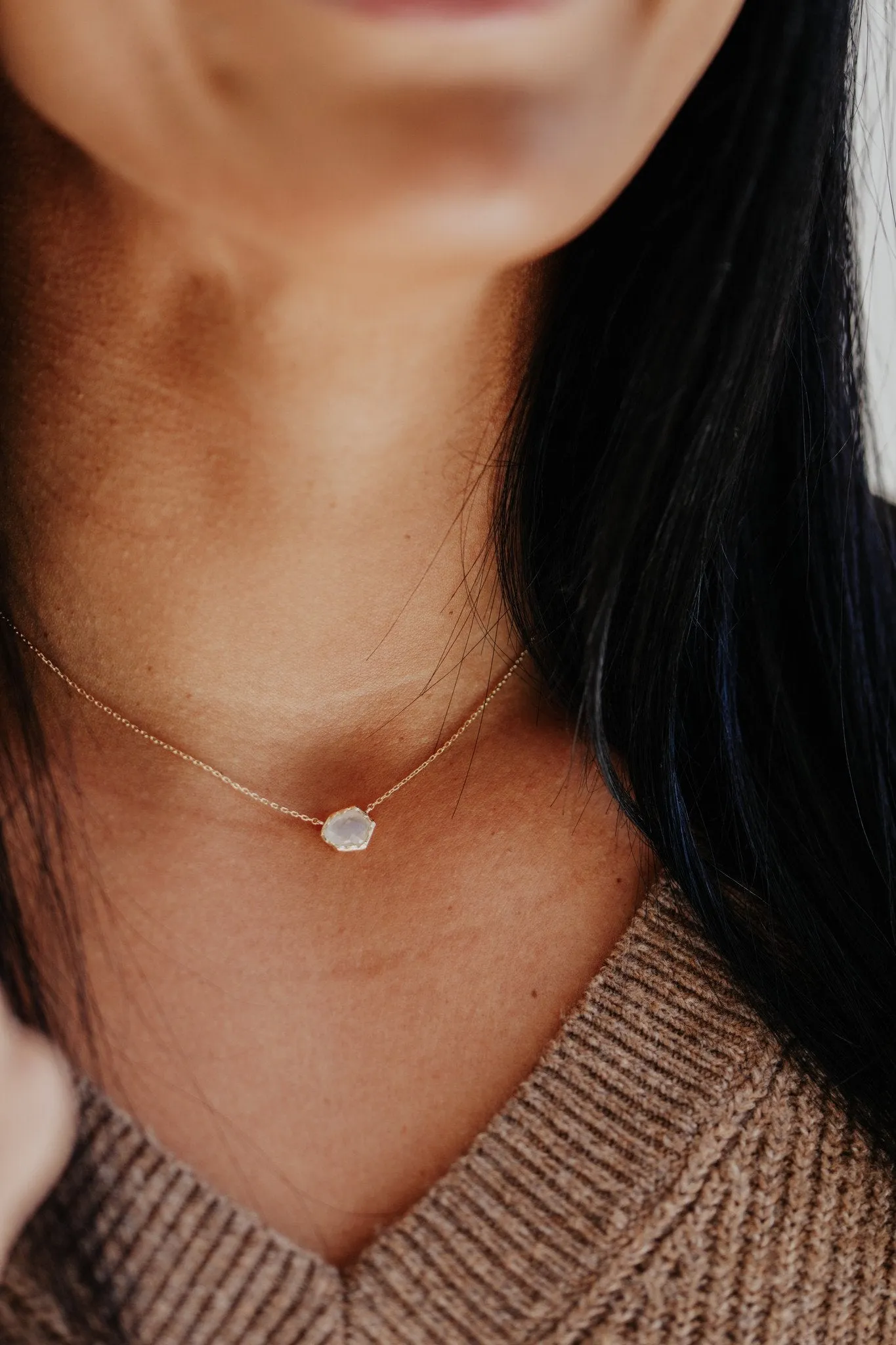 Organic Moonstone with Textured Bezel Necklace